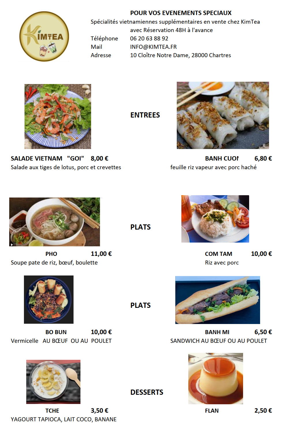 Spécialités à commander 48H à l'avance